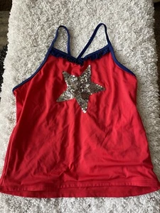 Lands End Girls Sz. 16 Red Sequin Star Tankini Top. Cute, Great Shape - Picture 1 of 7