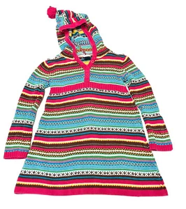 Girls Wonder Kids SZ 5T Chunky Knit Colorful Hooded Sweater Long Pullover B21 - Picture 1 of 5
