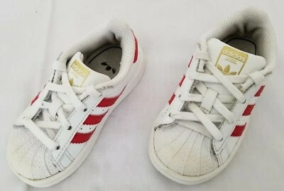 Kids Size 6K White Red Adidas Superstar Leather Casual Sneakers B72954 preowned - Image 1 of 4