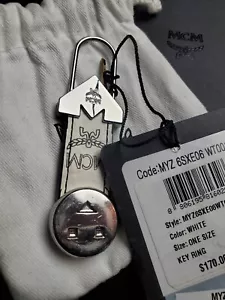 NEW!! $170 MCM Visetos Logo Metal Clip Key Chain White/SIlver - Picture 1 of 6