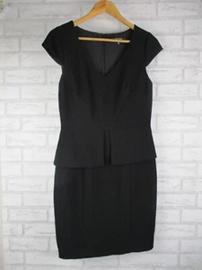 Portmans womens pencil peplum dress black 10 V-neck cap sleeve - Picture 1 of 10