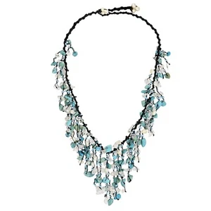Luxurious Colorful Waterfall Turquoise Moonstone and Pearls Bib Necklace - Bild 1 von 6