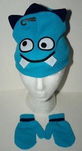 Cute Knit Blue Monster Winter Cap Glove New Toddler Infant Mitten Hat Set - Picture 1 of 3