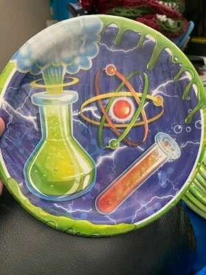 Mad Scientist Big Bang Science Kids Birthday Party 6-7/8" Paper Dessert Plates - Image 1 of 2