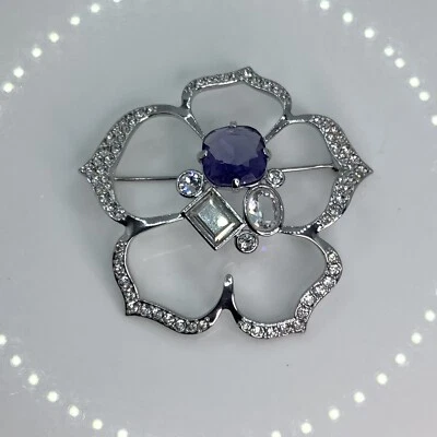 HERMOSO BROCHE FLOR ABIERTA SWAROVSKI VINTAGE RODIO Foto 1 de 4