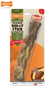 NYLABONE BRAIDED BULLY STICK BEEF FLAVOUR TOUGH DOG CHEW STICK MESS FREE 0-23KG - Picture 1 of 7