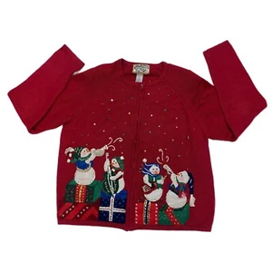 Heirloom Collectibles Musical Snowmen Holiday Sweater Large Full Zip Christmas - Picture 1 of 11