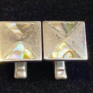 Vintage STERLING Silver 925 Mexico ABALONE Shell CUFF LINKS Signed - Picture 1 of 14