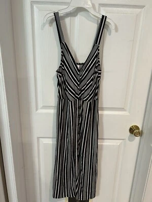 Vestido Xhilaration Para Mujer Talla L-Grande BWG Rayas Sin Mangas Midi Botón Cuello en V Foto 1 de 4
