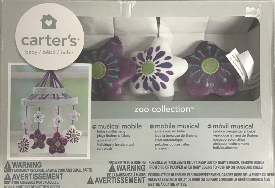 Carter's Zoo Jungle/Safari Floral Musical Mobile Lavender/Aqua/White - Image 1 of 4