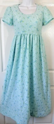 Vtg 70's Handmade BRIDGERTON Blue Floral Eyelet Empire Waist Maxi Dress Small - Image 1 of 4