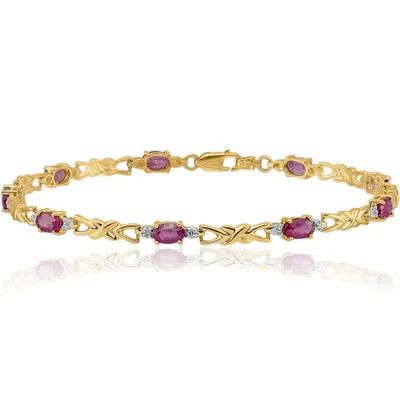 14K Solid Yellow Gold Diamond Oval Ruby Tennis Bracelet - Image 1 of 4