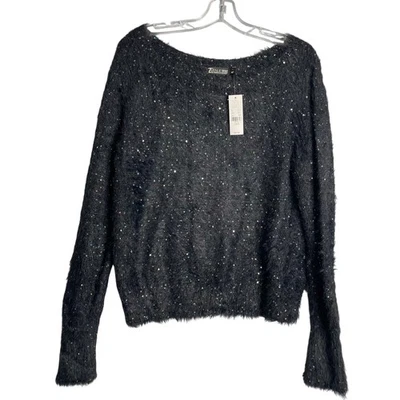 Nuevo Suéter 7th Avenue Slouchy Lentejuelas Pestañas Mujeres L Negro Brillante Elegante Vacaciones Foto 1 de 4