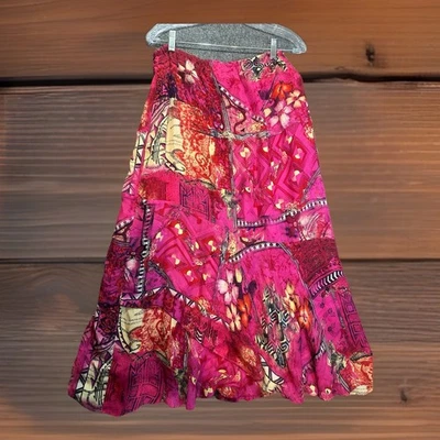 Vtg 90s Y2K Women's 2 Chicos Pink Floral Asymmetric Vampy Whimsigoth Midi Skirt - Image 1 of 4