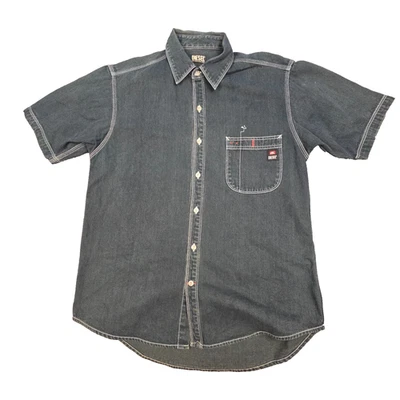 Camisa Diesel Para Hombre PEQUEÑA Azul Denim Manga Corta Botón Cuello Bolsillo Talla S Foto 1 de 4