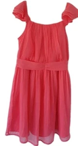 NEXT Girls Lovely Coral Pink Chiffon Layered Lined Tie Back Dress - Age 8 Years - Picture 1 of 6