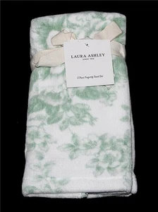 2 Laura Ashley Pastel Green & White Floral Velour Cotton FINGERTIP Towels NWT - Picture 1 of 1