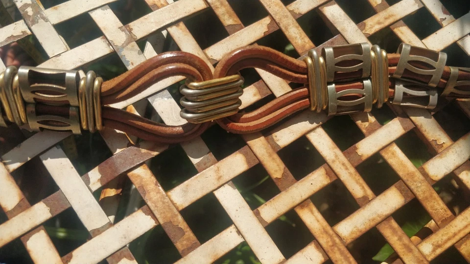 Vintage.brown 3 lace leather belt with metal fittings .fit  34" waist  - Image 1 of 4