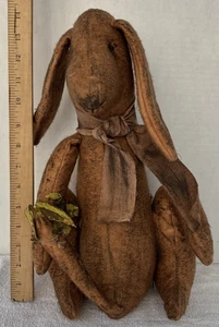 Primitive Otis Bunny Rabbit Doll Carrot Floppy Ears Plush Figure Rustic Decor - Picture 1 of 10