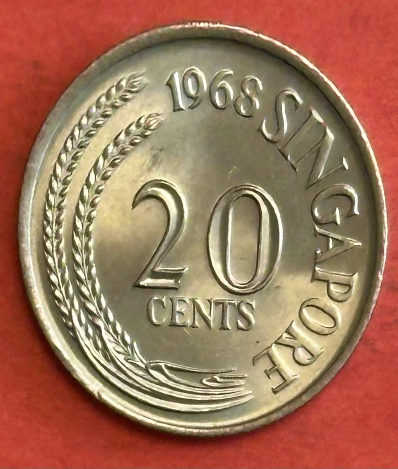 1968 Singapore 20 Cents World Coin - Mintage 10,934,000 - KM# 4 🇺🇸 SELLER#172  - Image 1 of 4