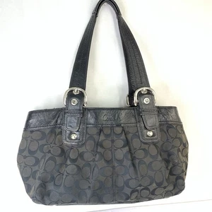 Vintage Coach Schultertasche schwarz schokoladefarben Soho Signatur plissiert #F13742 - Bild 1 von 12