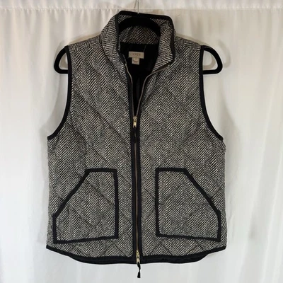Chaleco acolchado J Crew para mujer mediano negro crema pata de gallo sin mangas Foto 1 de 4