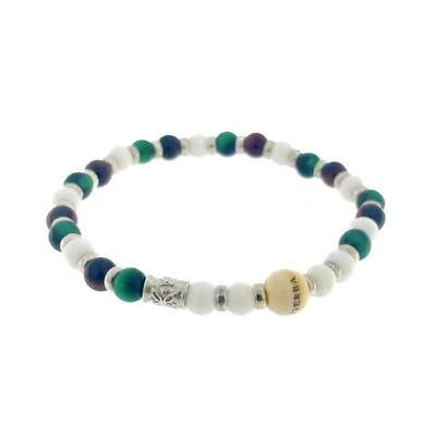 Bracciale Elastico Unisex Gerba LAB054E Occhio di Tigre Verde  Rosso Argento 925 - Immagine 1 di 2