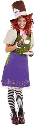 Women`s Miss Mad Hatter Costume S - L Ladies Alice in Wonderland Dress Halloween - Image 1 of 4