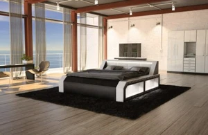 Waterbed Designerbett Modern Leather Double Bed White-Black Luxusbett Matera LED - Picture 1 of 9