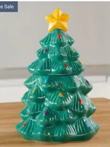 Retro Holiday cookie jar Christmas tree large ceramic 12” Yellow Star - Picture 1 of 4