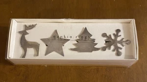 Pier 1 Silver Plated Napkin Rings Deer, Star, Snow Flake & Pine Tree NIB - Picture 1 of 2