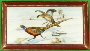 "Frank Vosmansky Hand-Painted Pheasant Game Bird Plaque On Satinwood-Lined Box" - Picture 1 of 7