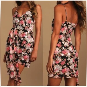 Lulu's Grow Your Love Black Floral Print Tulip Size XL - Picture 1 of 16