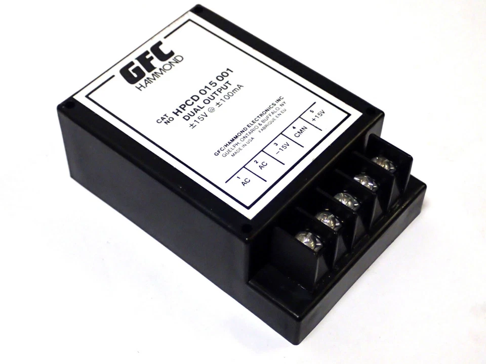 GFC HAMMOND HPCD 015 001 DUAL OUTPUT POWER SUPPLY +/-15V at 100mA NOS - Image 1 of 4