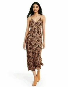 Nili Lotan x Target Kleid braun Paisley-Druck Slip V-Ausschnitt Damen Größe M - Bild 1 von 4