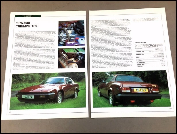 Triumph TR7 Car Review Print Article with Specs 1975 1977 1978 1979 1980 P402 Foto 1 de 1