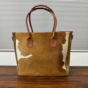 Genuine Leather Cowhide Tote Bag for Women | Natural Pony Hair Handbag for Her - Picture 1 of 8