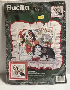 Vintage 1995 Bucilla 83245 Santa Paws Stamped Cross Stitch Picture Pillow 14X13 - Picture 1 of 2