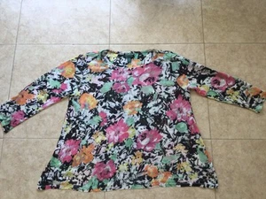 Ralph Lauren Woman 100% knit Linen short sleeve Top Blouse Floral Size L - Picture 1 of 24