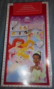 Disney Princess 32 Valentine 32 Slotted Cards Stickers 19x15 Poster Sealed Box - Picture 1 of 15