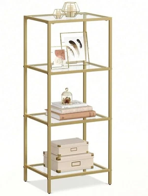 4-Tier Shelving Unit Modern Glass Shelf Bookshelf for Home Gold Tone - image 1 of 4