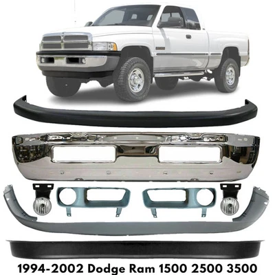 Front Bumper Chrome & Fog Lights Kit For 1994-2002 Dodge Ram 1500 2500 3500 Foto 1 de 4