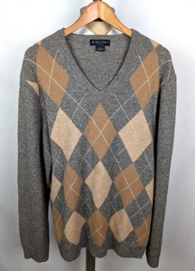 Brooks Brothers 100% Kamelhaar V-Ausschnitt Argyle Pullover grau hellbraun Gr. XL - Bild 1 von 4