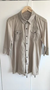 AllSaints Mens Terminal Jersey Shirt In Beige Size Medium - Picture 1 of 6