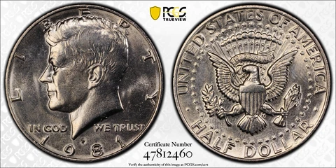 1981 P 50C KENNEDY HALF DOLLAR PCGS MS64 Protected by Gold Shield & TrueView Cover