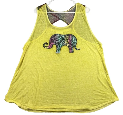 Camiseta sin mangas Bobbie Brooks para mujer talla grande 3X amarilla transparente playa arco iris elefante Foto 1 de 4