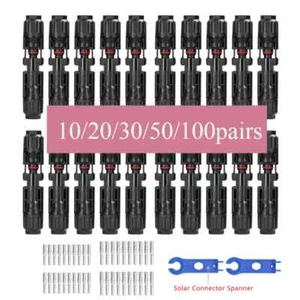 Electric Wire Connector 5/10/50/100 Pairs Solar Panel Connector 1000Vdc 30A Kit - Picture 1 of 37