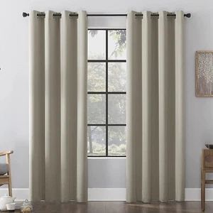 Clean Window Brushed Texture 2-Pk Anti-Dust Blackout Curtain (100" x 96" Stone) - Picture 1 of 3