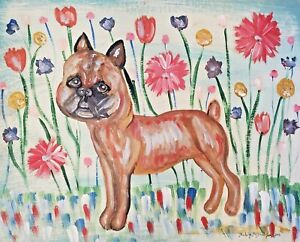 Brussels Griffon Art Print 13x19 Signed by Artist Dog Collectible Garden Glow