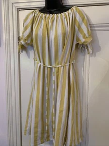 Made In Italy Yellow Mix Stripe Off The Shoulder Bardot Style One Size Dress - Picture 1 of 24